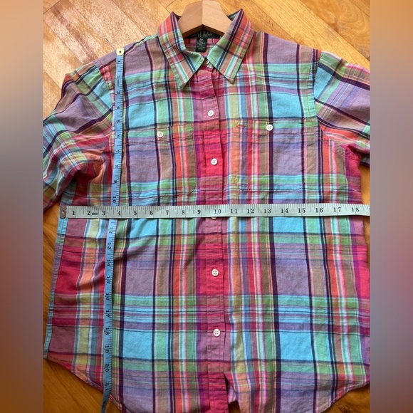 Lauren Ralph Lauren Vintage Plaid Cotton Button Down Top Petite Medium - Picture 4 of 9
